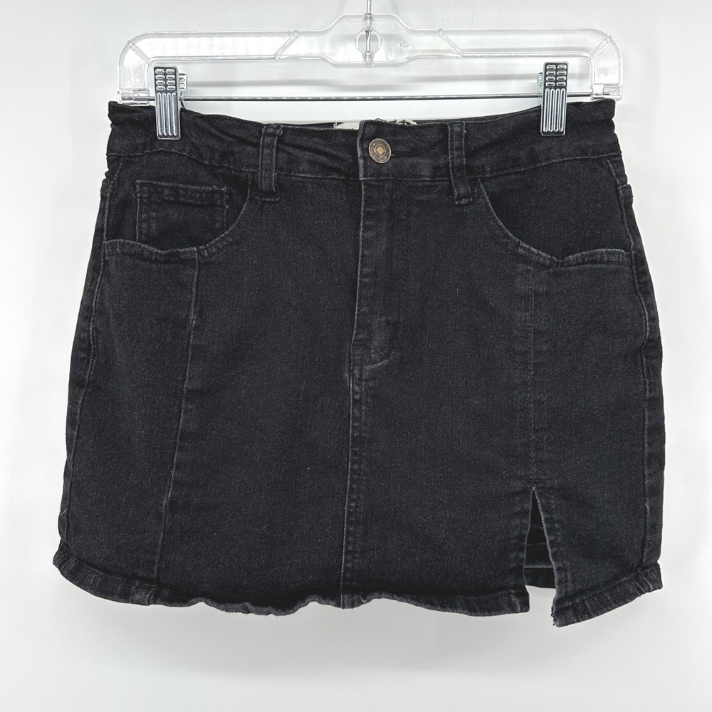 Luvamia Black Denim Skort Side Slit Mini Skirt Built-in Shorts Small LC7811027-2